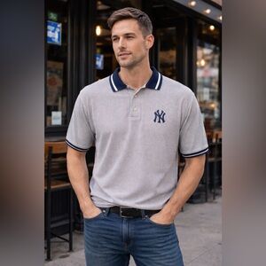 Dynasty New York Yankees Polo Shirt Navy & White Textured Size Large